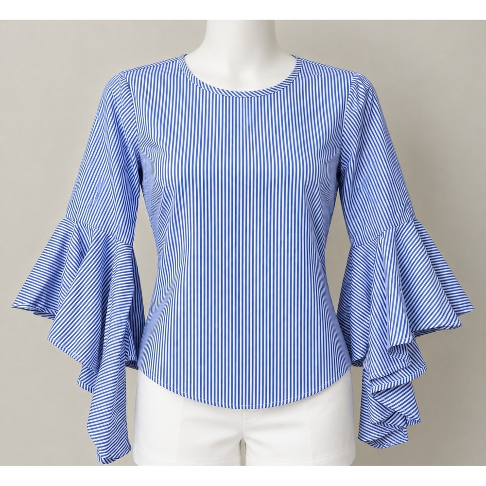 Roommates Blue White Striped Ruffle Bell Sleeve Blouse Top Small